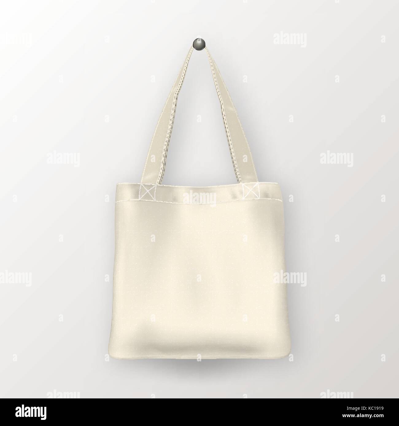 Realistic vector white empty textile tote bag. Closeup isolated on ...