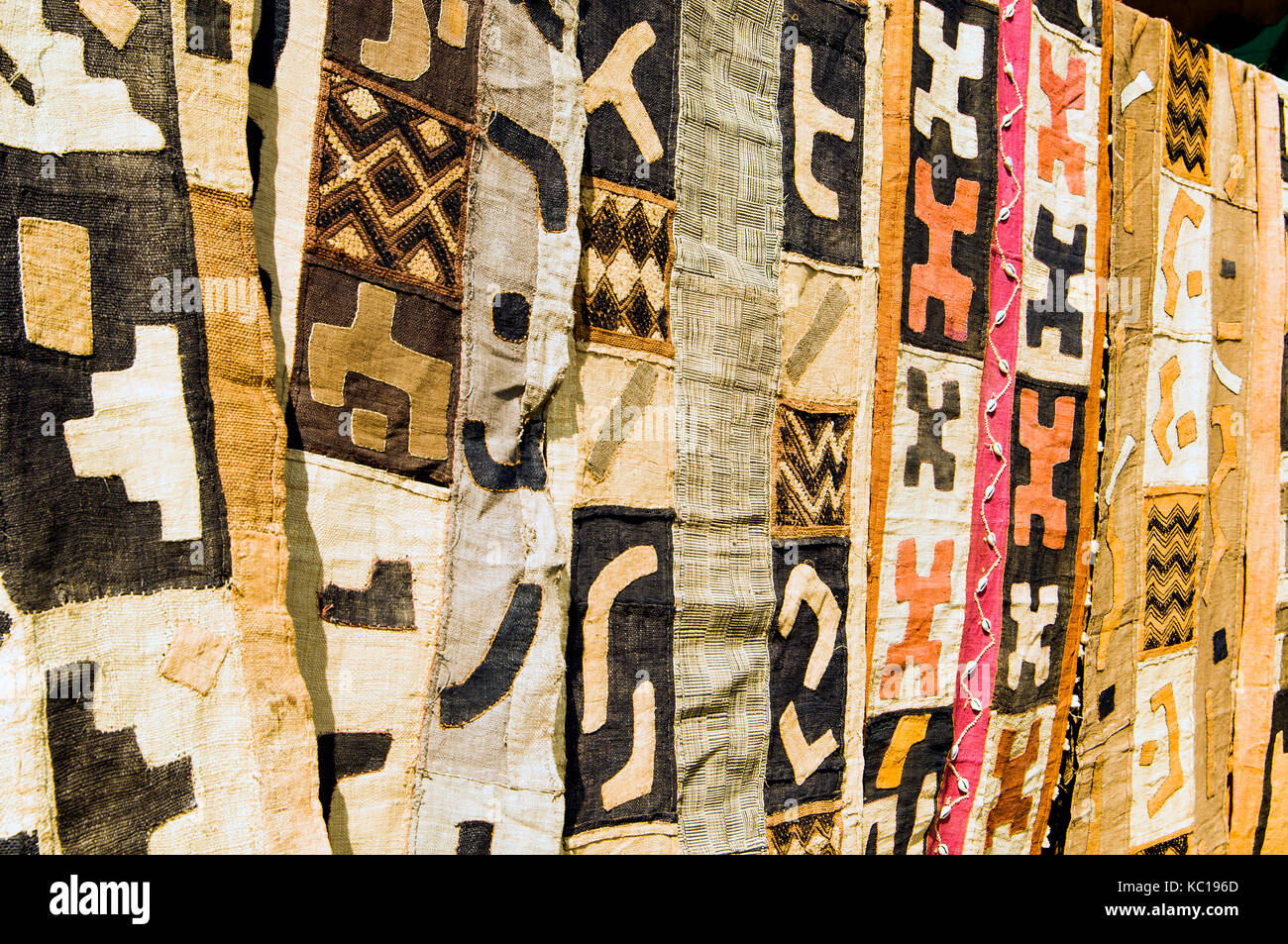 Kuba cloth from Mali on sale at Arcades Sunday craft market, Lusaka Stock Photo