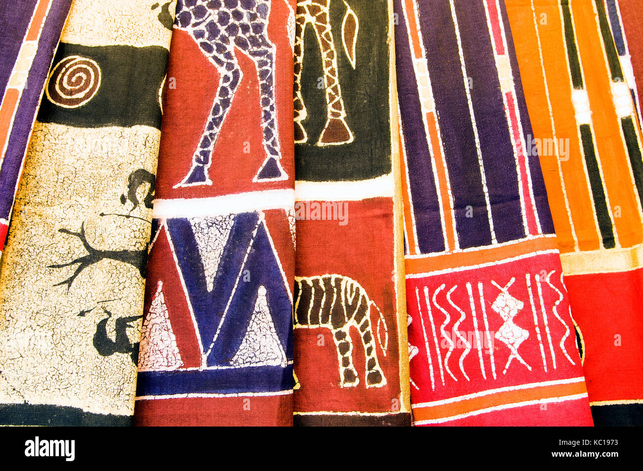 Traditional native textiles on sale at Arcades Sunday craft market, Lusaka Stock Photo