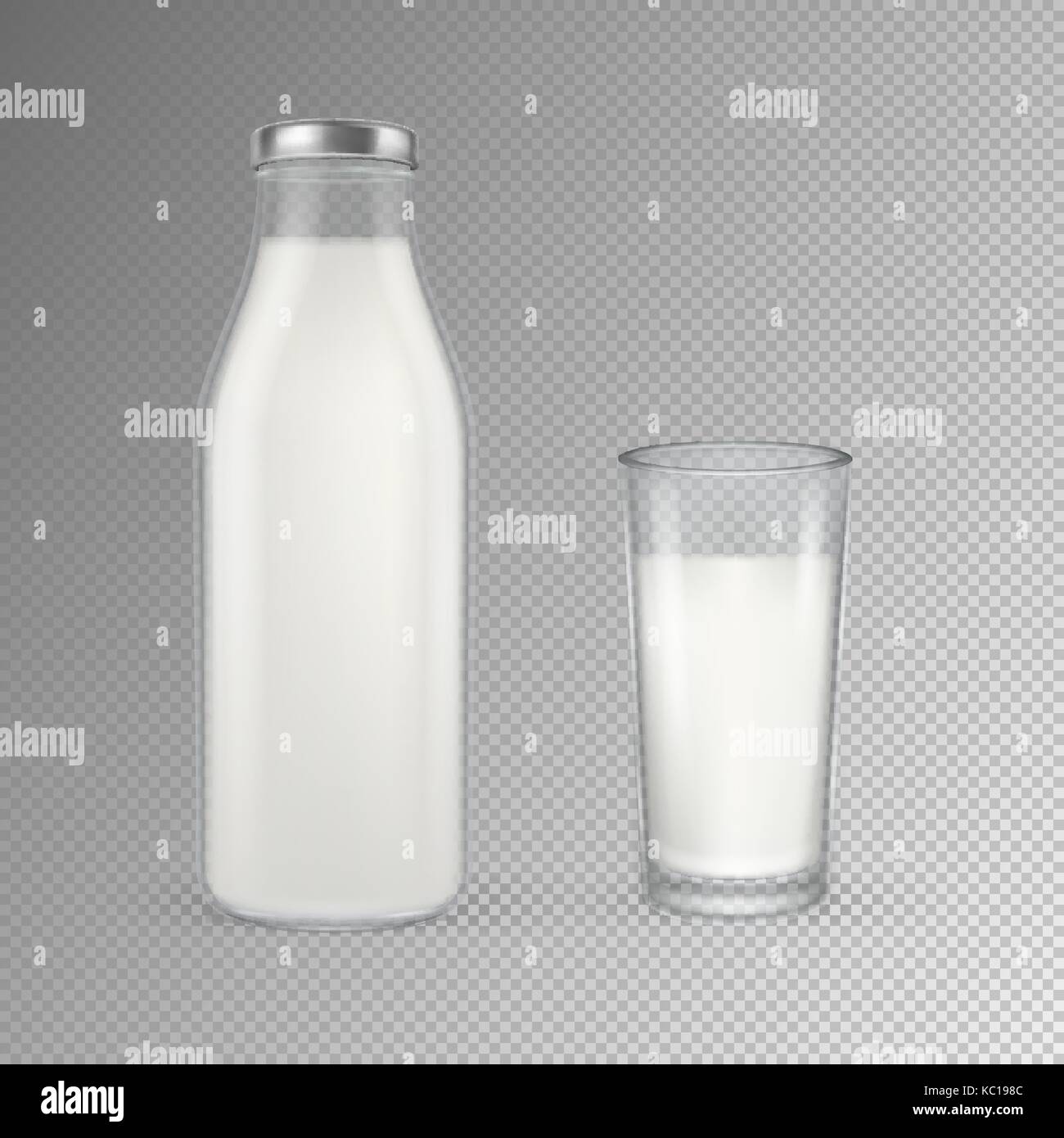 Vector realistic transparent closed full glass milk bottle and glass ...