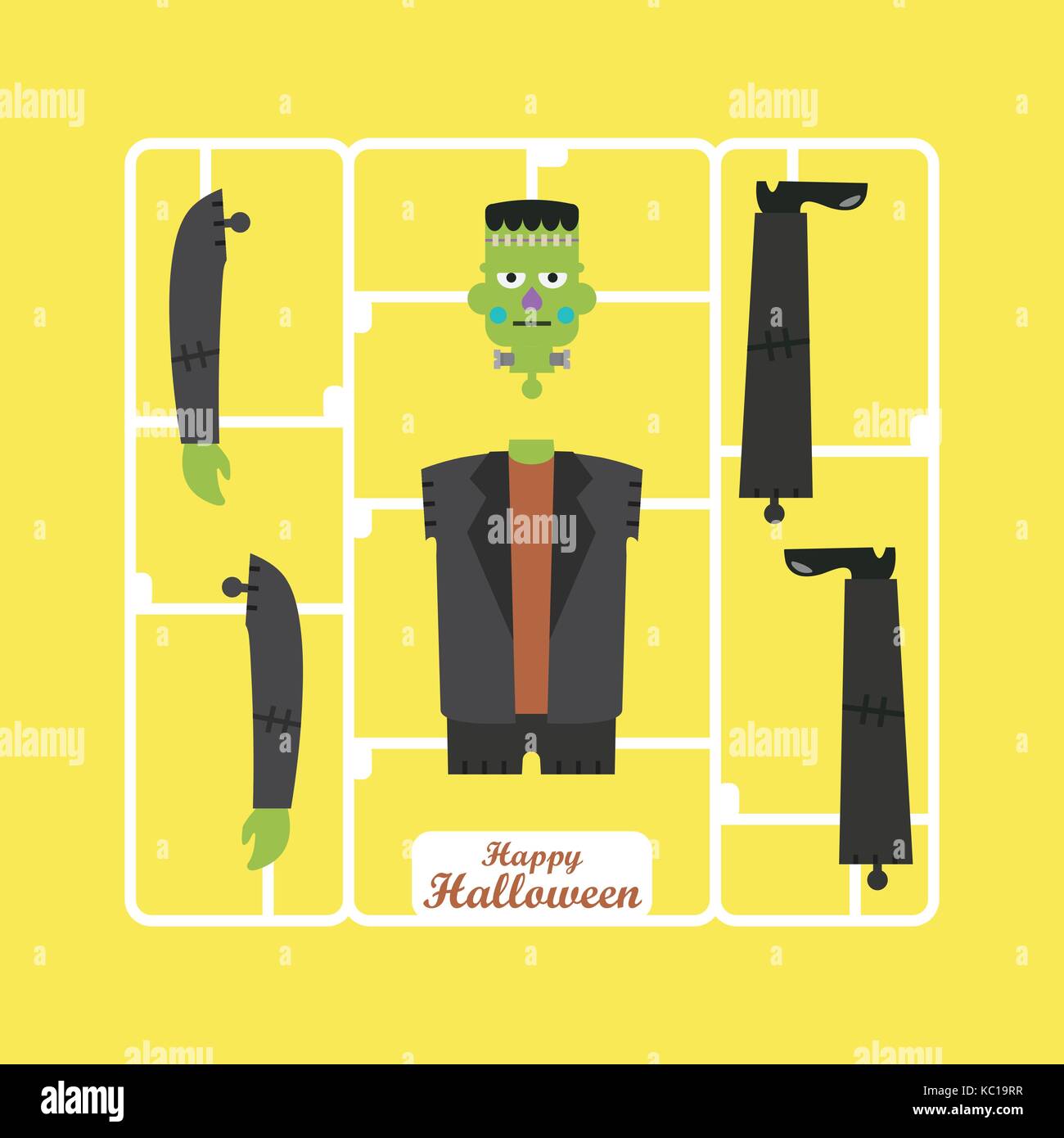 Corpse of green zombie Halloween character. Vector illustration Stock Vector