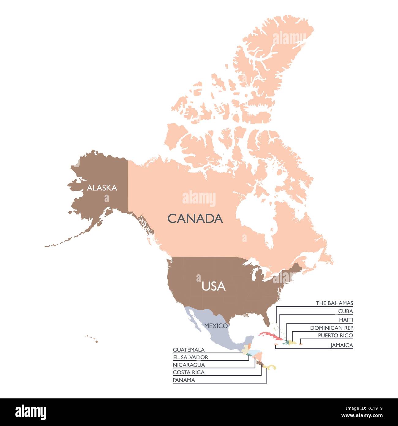 Map of North America continent. Vector illustration Stock Vector