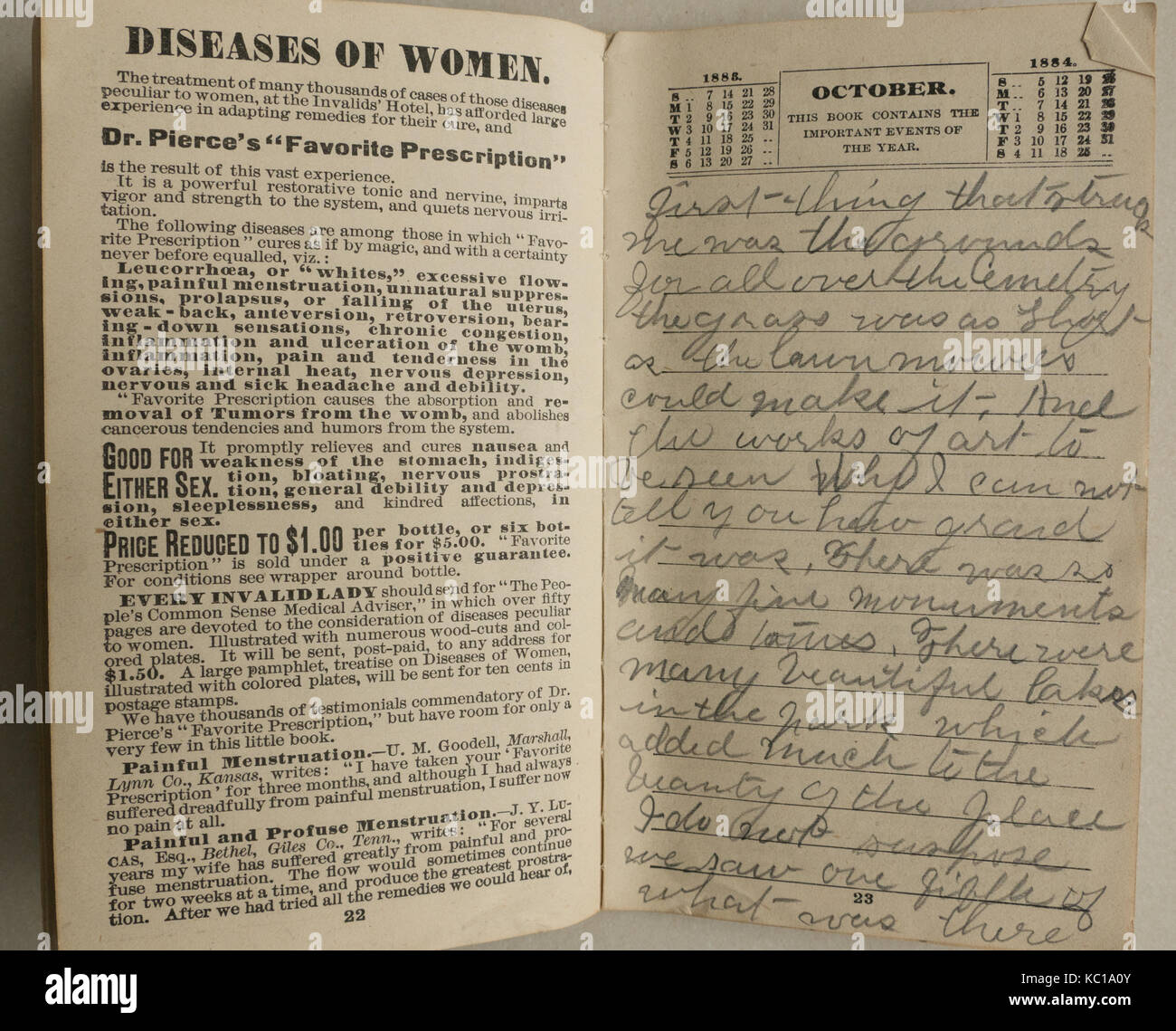 Diary page in an old 19th century notebook used as journal called