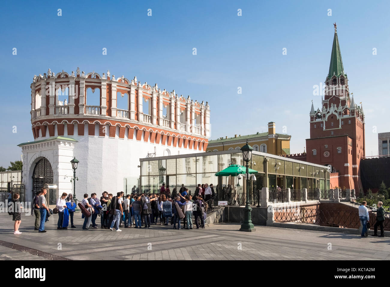 Visitors queuing outside the Kutafya (Predmostnaya) Tower, the main ...