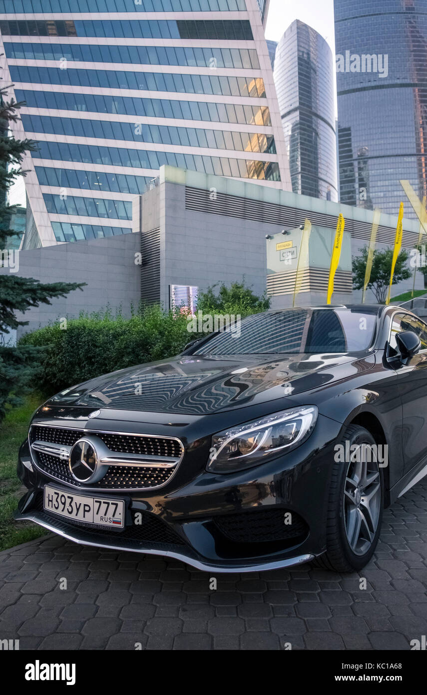 Expensive Mercedes car parked in the Moscow International Business Centre district, Moscow, Russia. Stock Photo