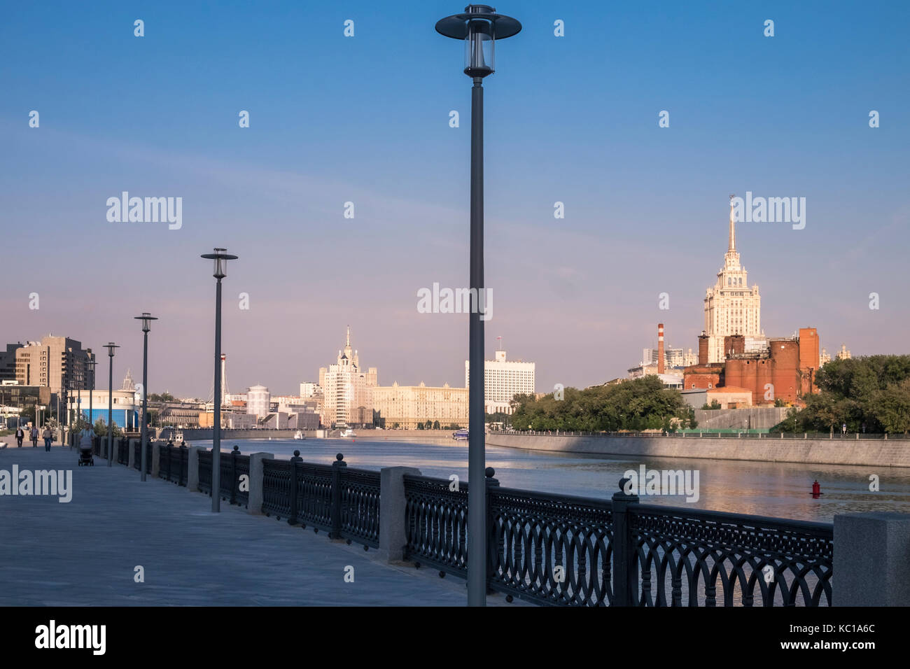 View along the Moskva River, Moscow, Russia, including the landmark 5 star Radisson Royal Hotel. Stock Photo
