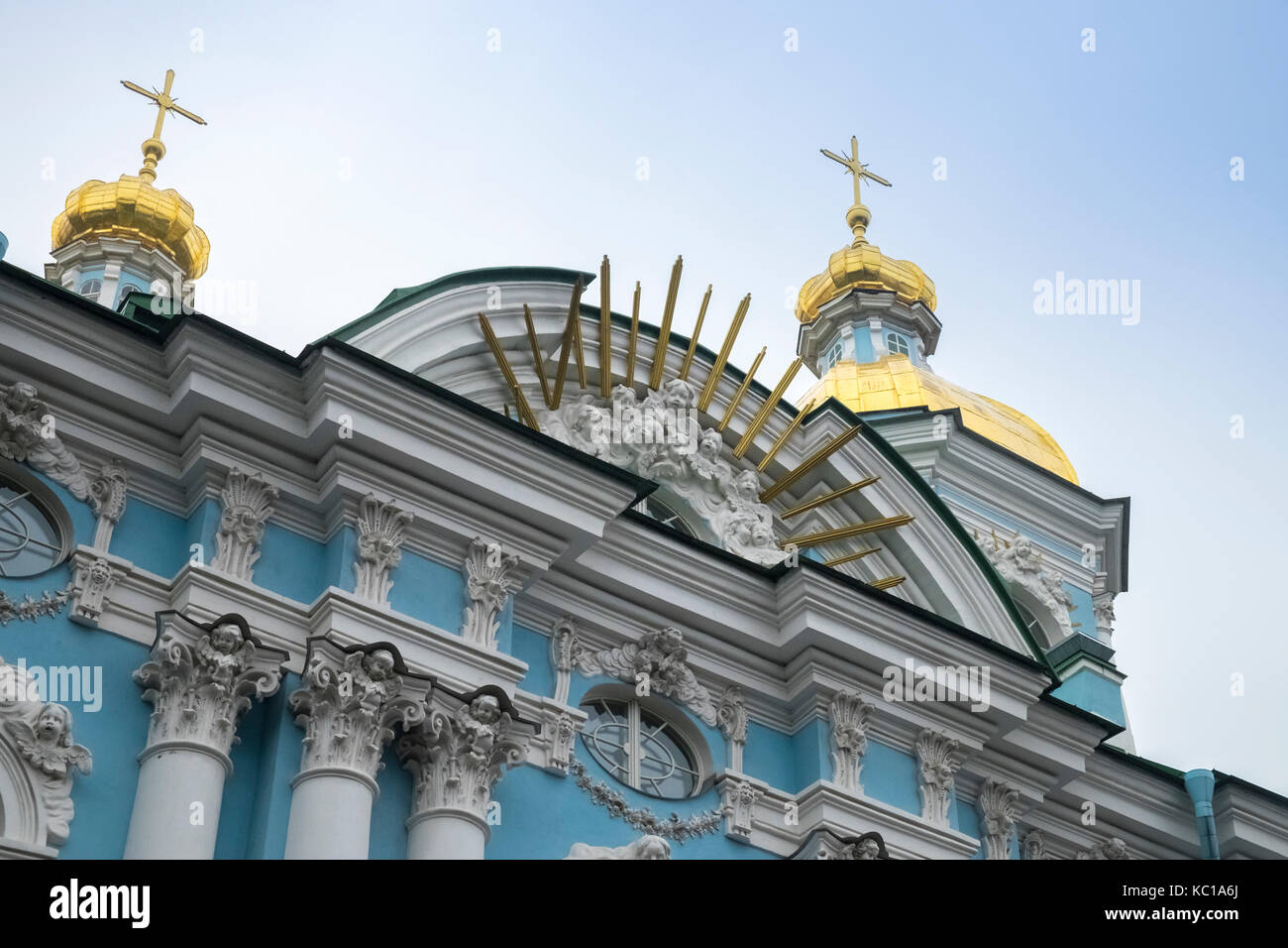 Close up architectural detail of Saint Nicholas Maritime Cathedral (known locally as Sailors' Cathedral), Saint Petersburg, Russia Stock Photo