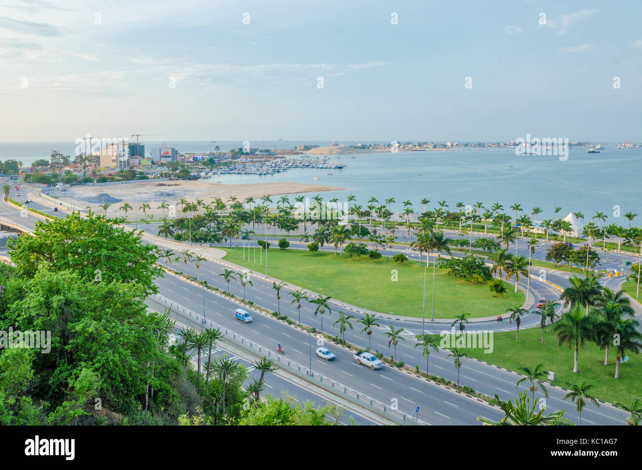 View over the bay and peninsula of Luanda with highway in the front and