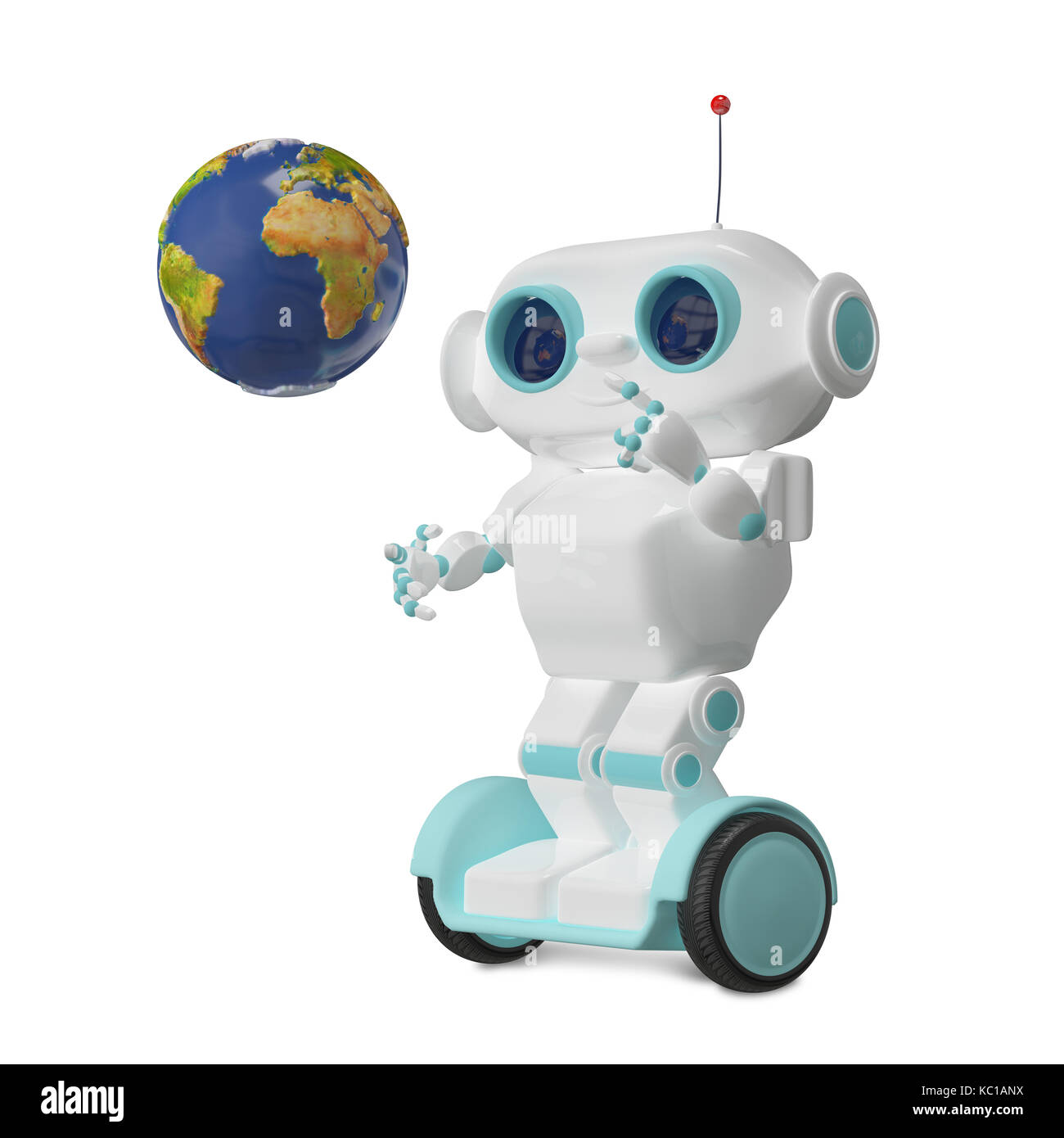 3d Illustration White Robot with Globe on Scooter Stock Photo Alamy