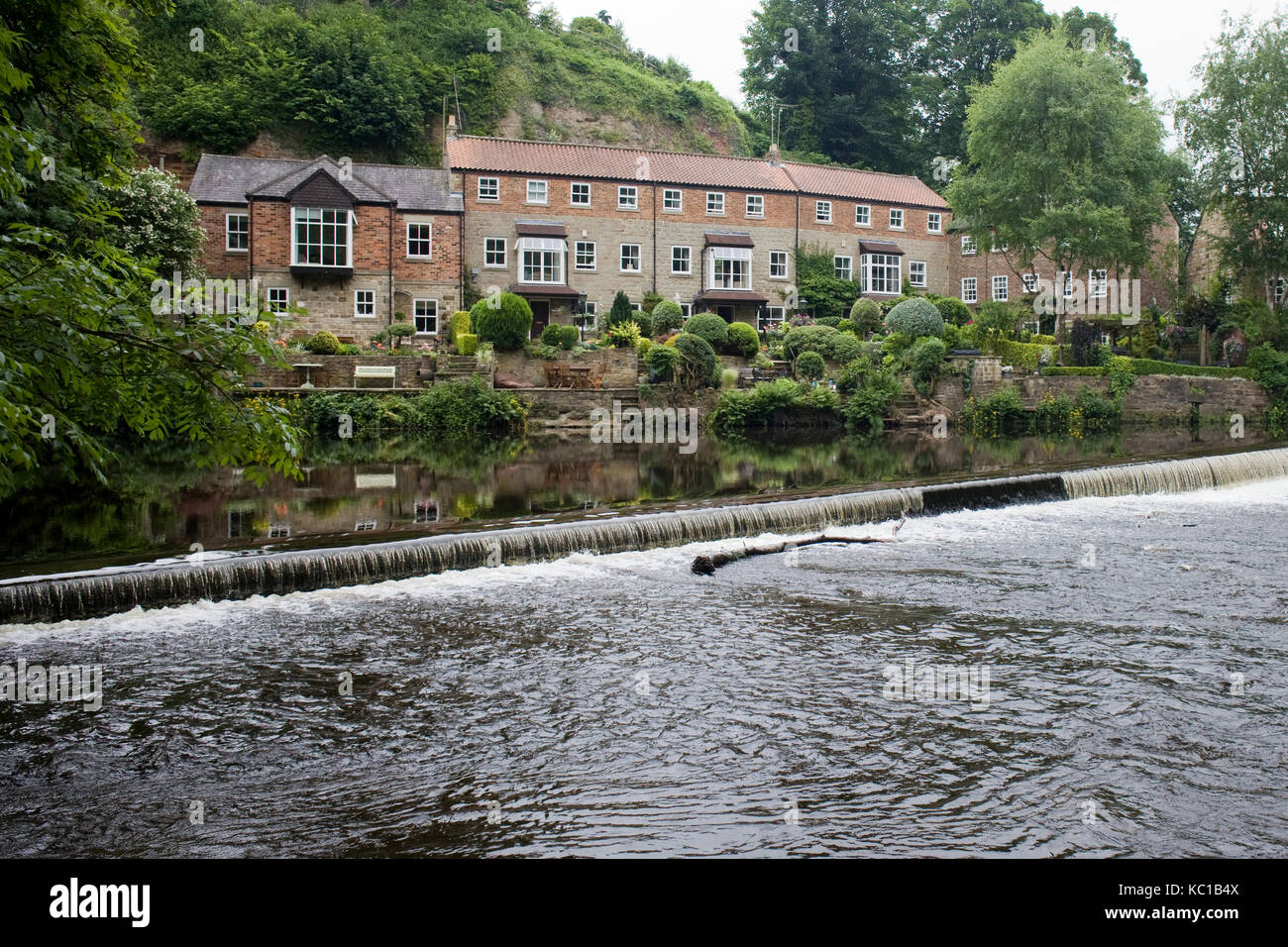 Riverside houses in the town of Knaresborough, Yorkshire Stock Photo