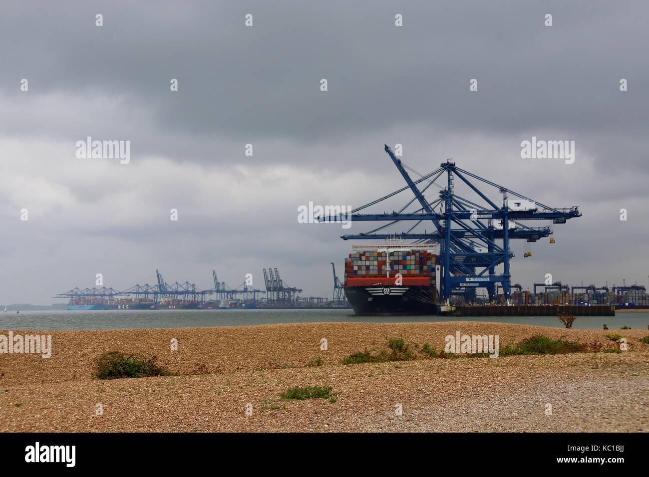 Port Of Felixstowe Seen From Landguard Viewpoint Felixstowe Suffolk 