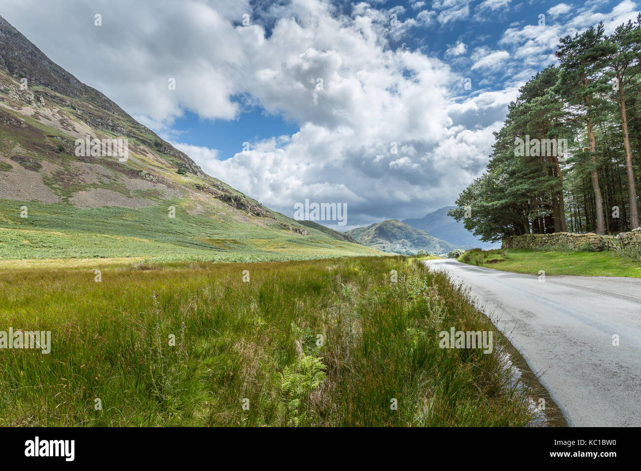 A landscape view of the area around Crummock Water, one of the lakes in the Lake District, Cumbria, United Kingdom. Stock Photo