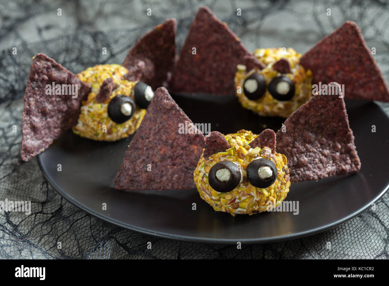 Bat cheese ball for Halloween party Stock Photo