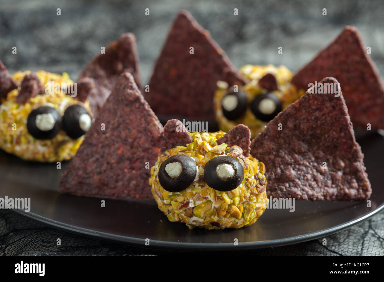 Bat cheese ball for Halloween party Stock Photo