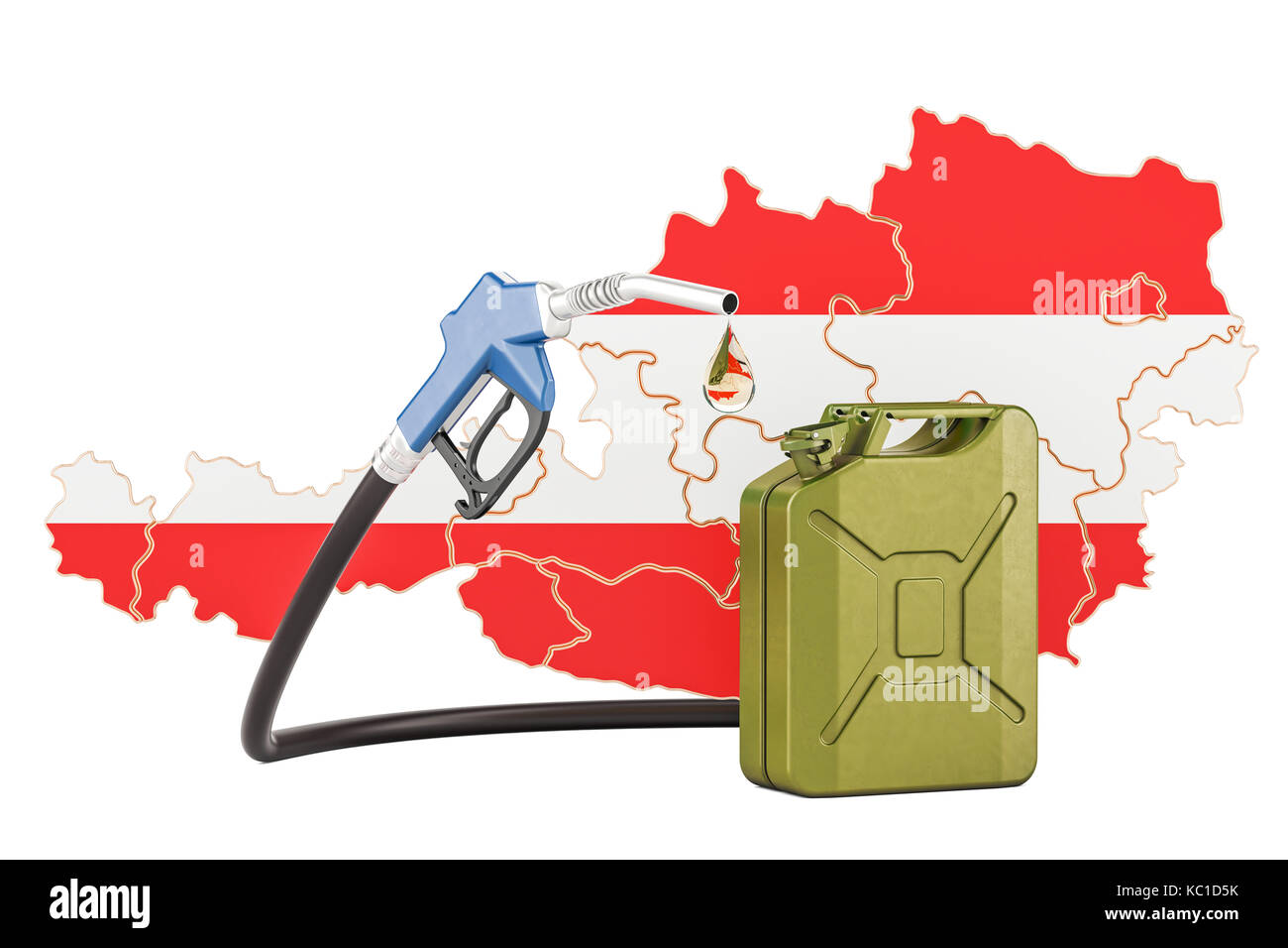 Production and trade of petrol in Austria, concept. 3D rendering isolated on white background