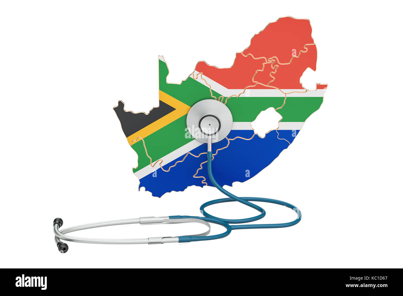 South Africa map with stethoscope, national health care concept, 3D