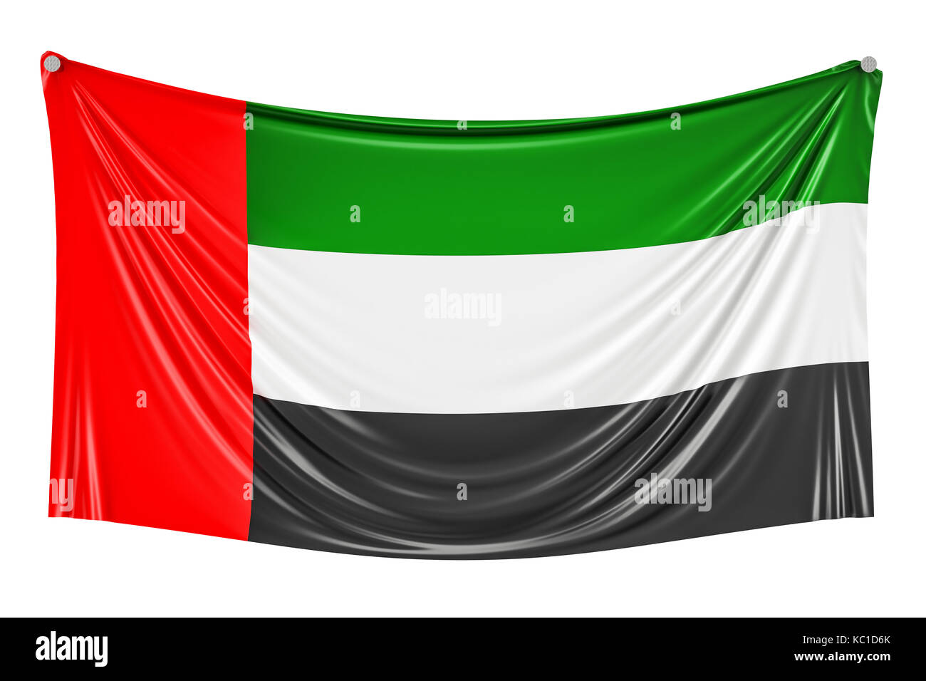 UAE flag hanging on the wall, 3D rendering Stock Photo