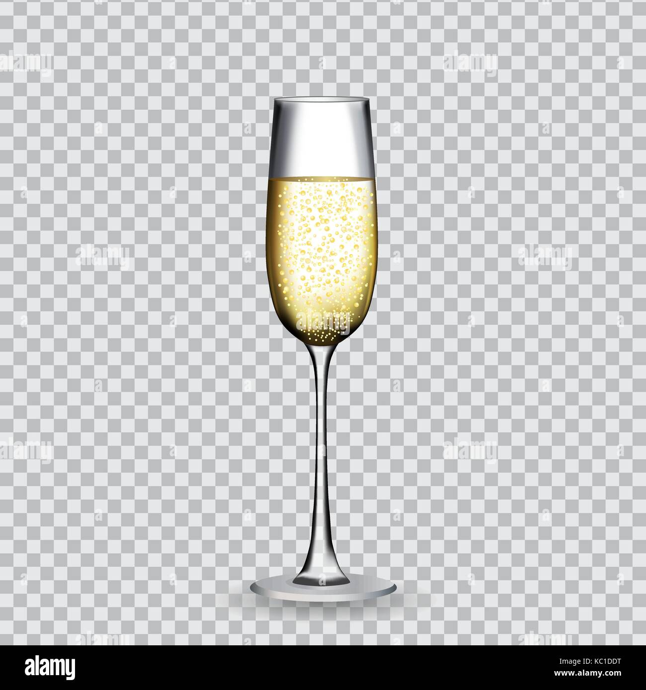 Naturalistic glass with festive champagne on transparent backgro Stock Vector
