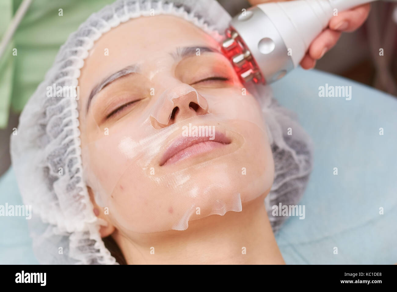 Facial hydrogel mask close up. Stock Photo