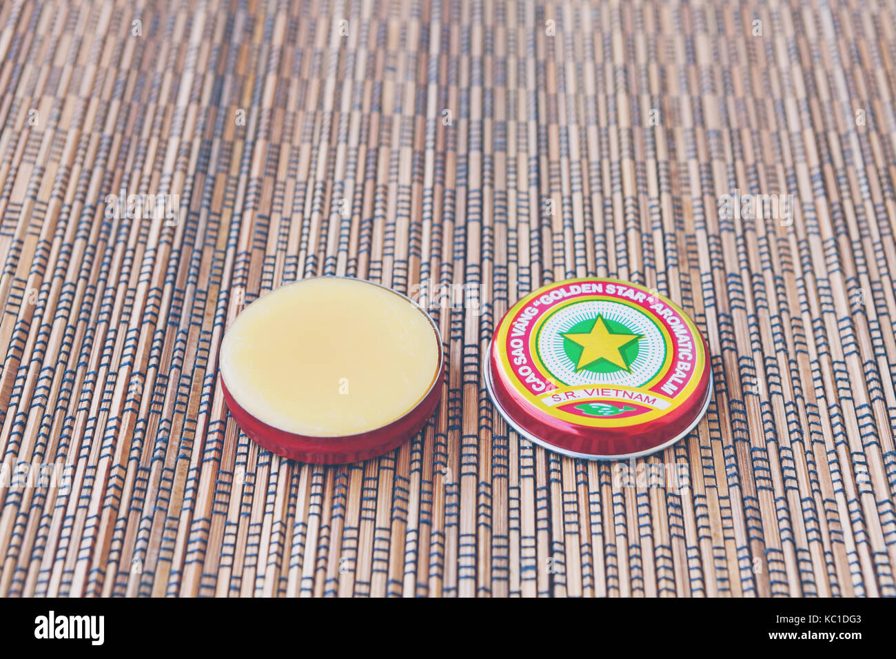 Vietnamese traditional golden star balm 'Cao Sao Vang' Stock Photo