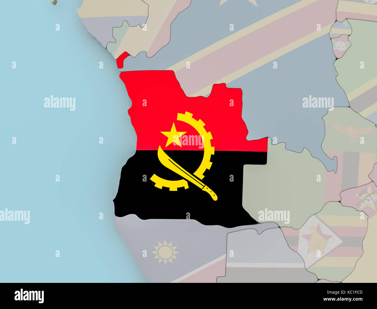 Angola with national flag on political globe. 3D illustration Stock ...