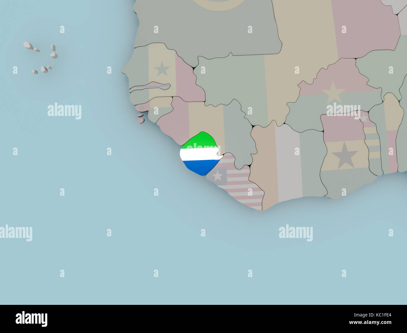 Sierra Leone with national flag on political globe. 3D illustration ...