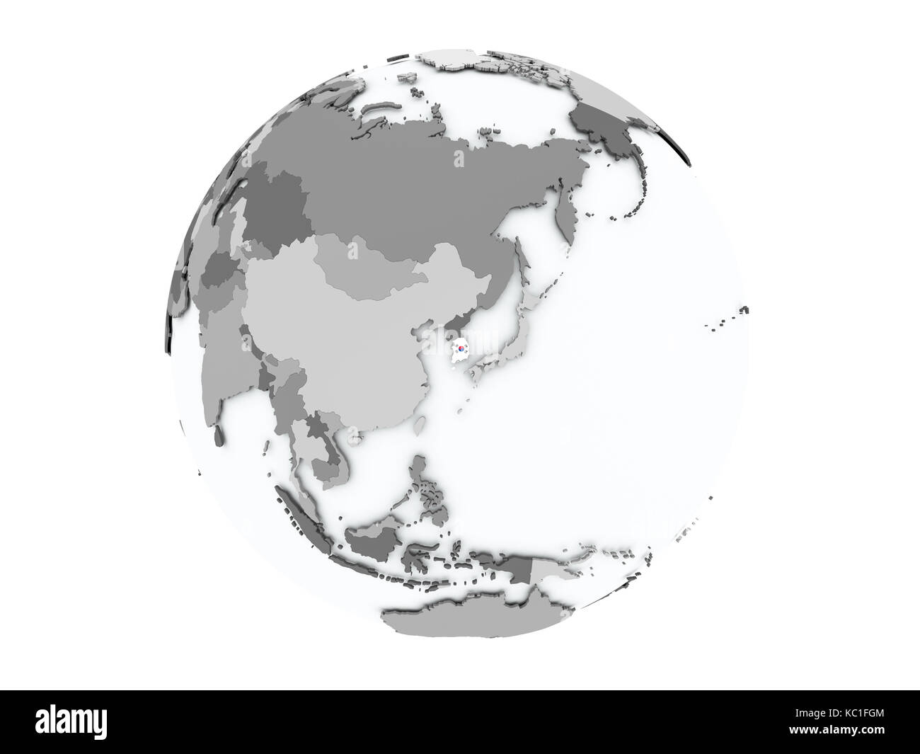 South Korea on political globe with embedded flags. 3D illustration ...