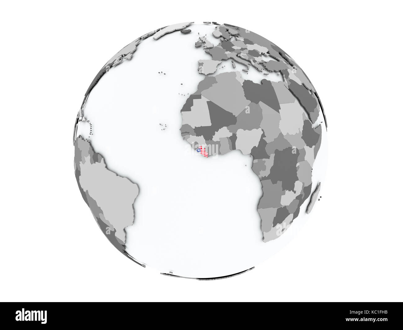 Liberia on political globe with embedded flags. 3D illustration ...