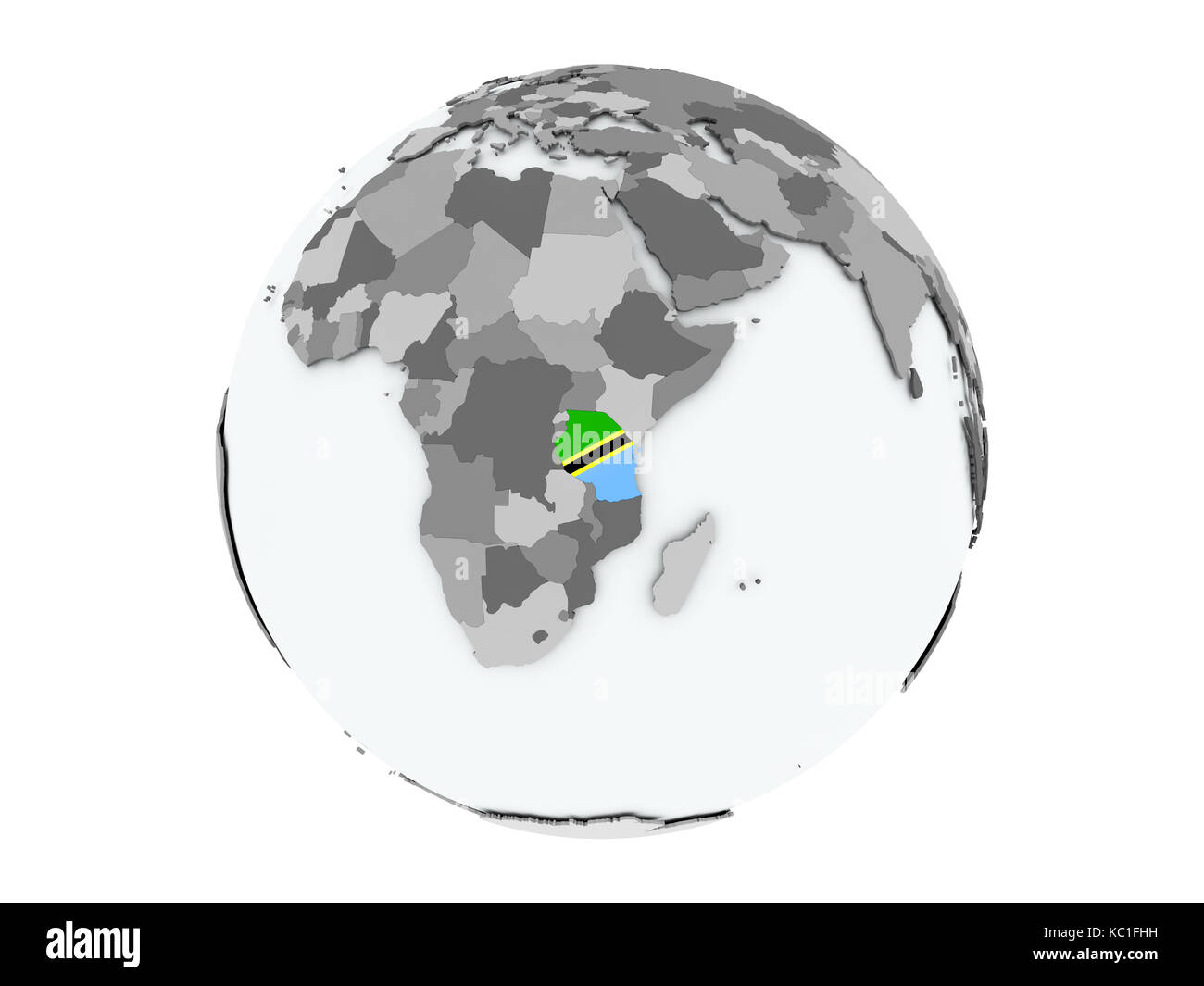 Tanzania on political globe with embedded flags. 3D illustration ...