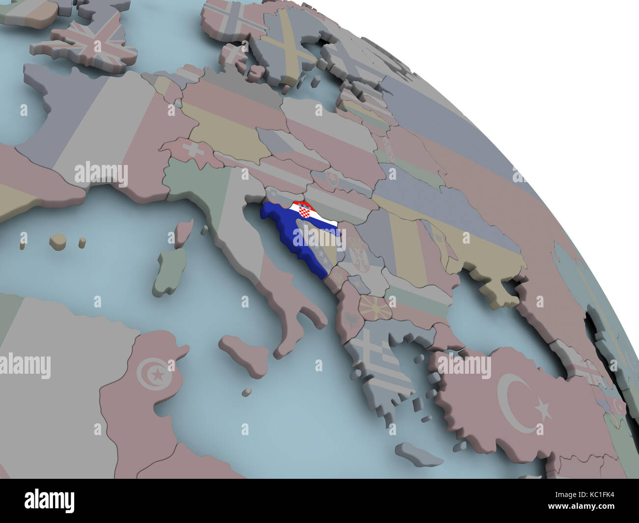 Illustration of Croatia on political globe with embedded flags. 3D ...