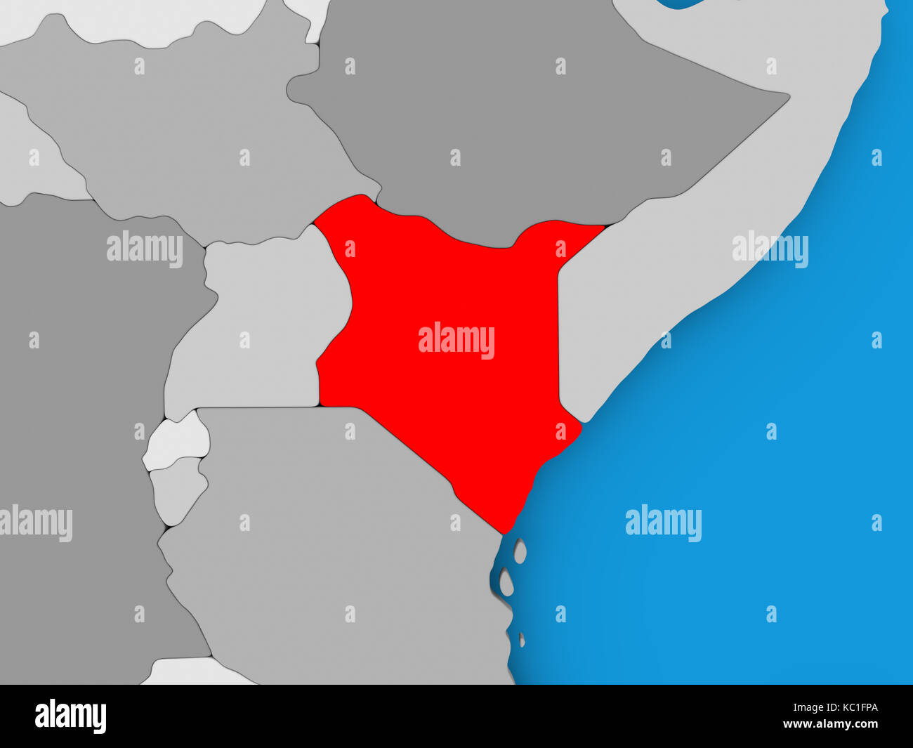 Kenya in red on political map. 3D illustration Stock Photo Alamy