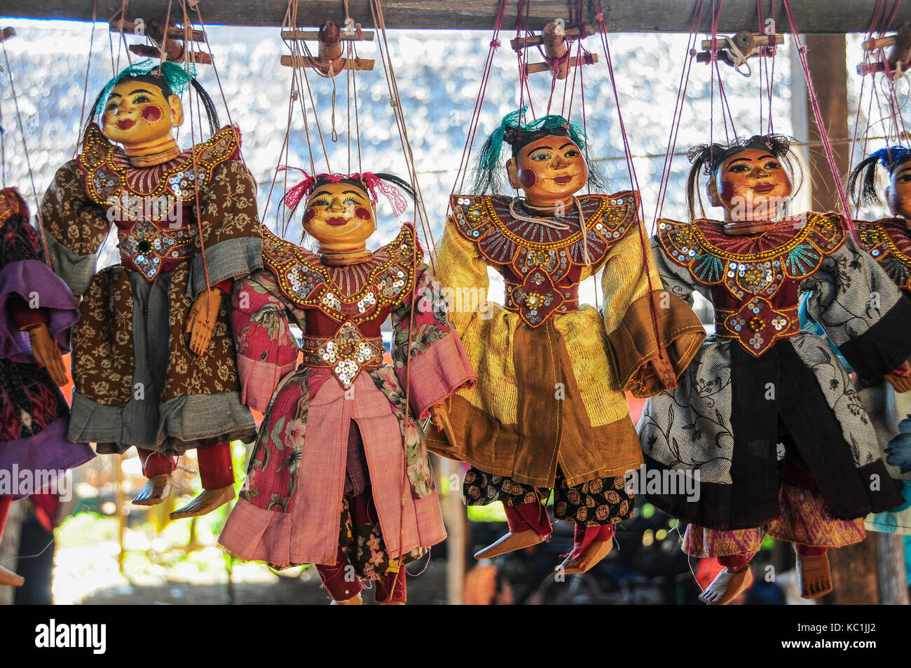 Burmese puppets on sale beside Inle Lake Stock Photo