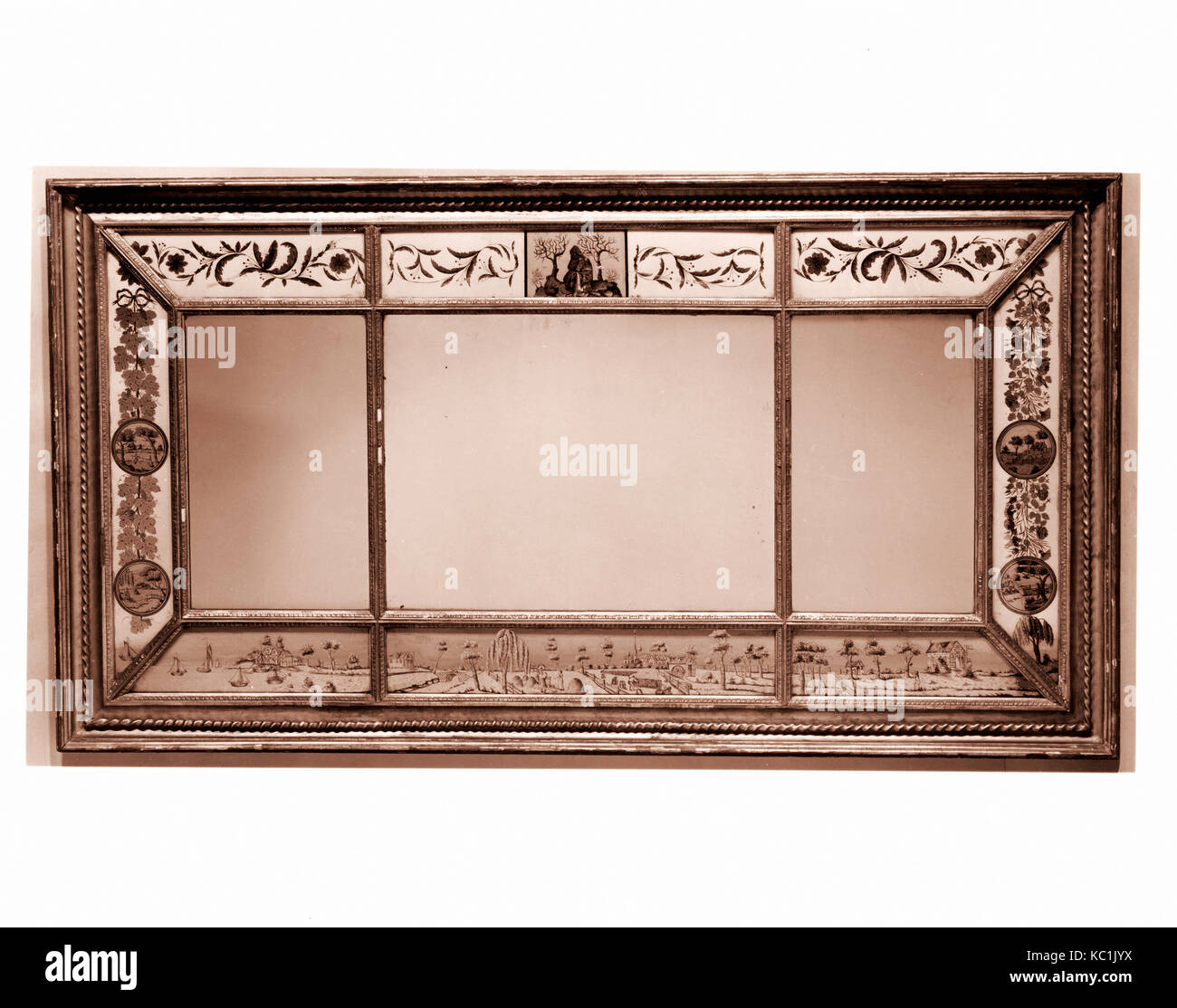 Overmantel Looking Glass, 1810–20, Made in Albany, New York, United States, American, Gilt gesso, pine, eglomise panels, 40 1/2 Stock Photo