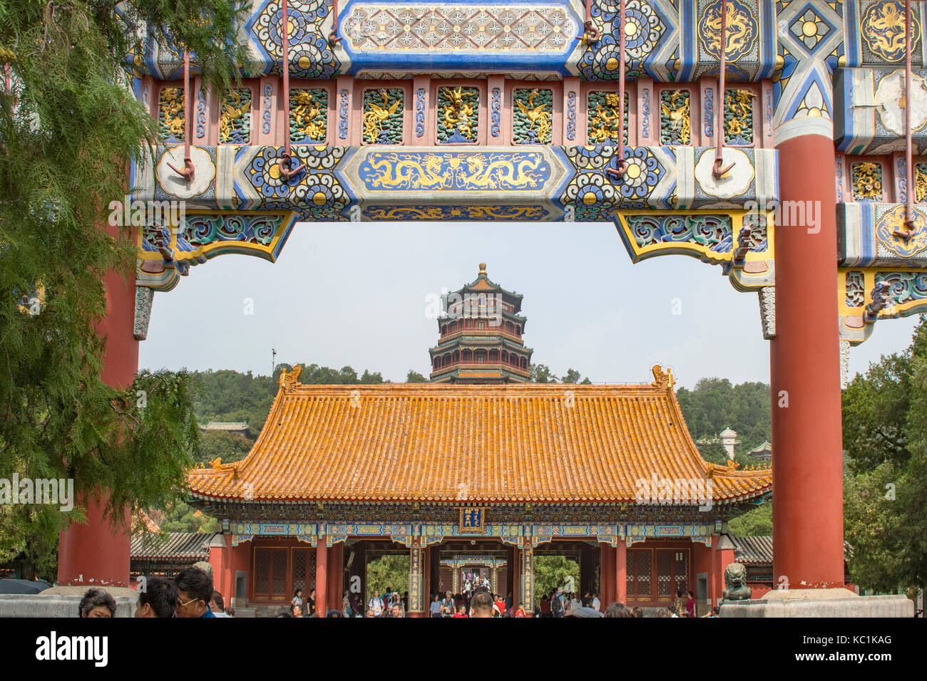 Glowing Clouds and Holyland Archway, Summer Palace, Beijing, China Stock Photo