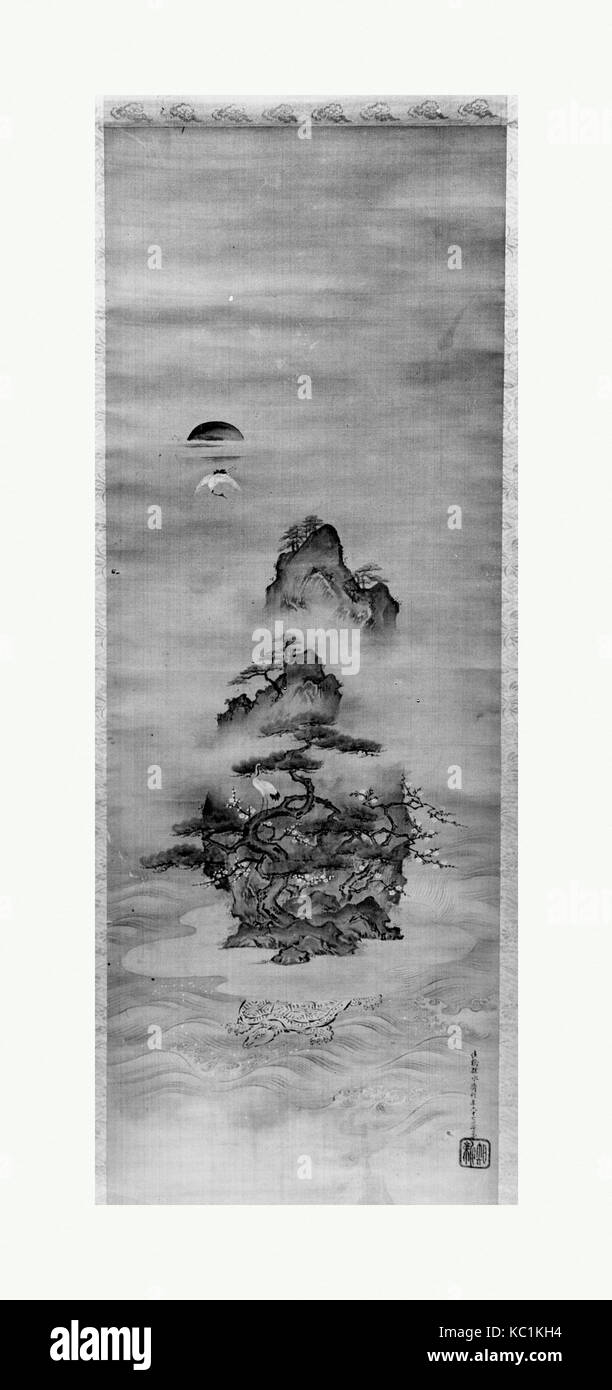 Isle of Immortals with Flanking Chinese Landscapes (Eight Views of Xiao and Xiang), Kano Tansui, 19th century Stock Photo