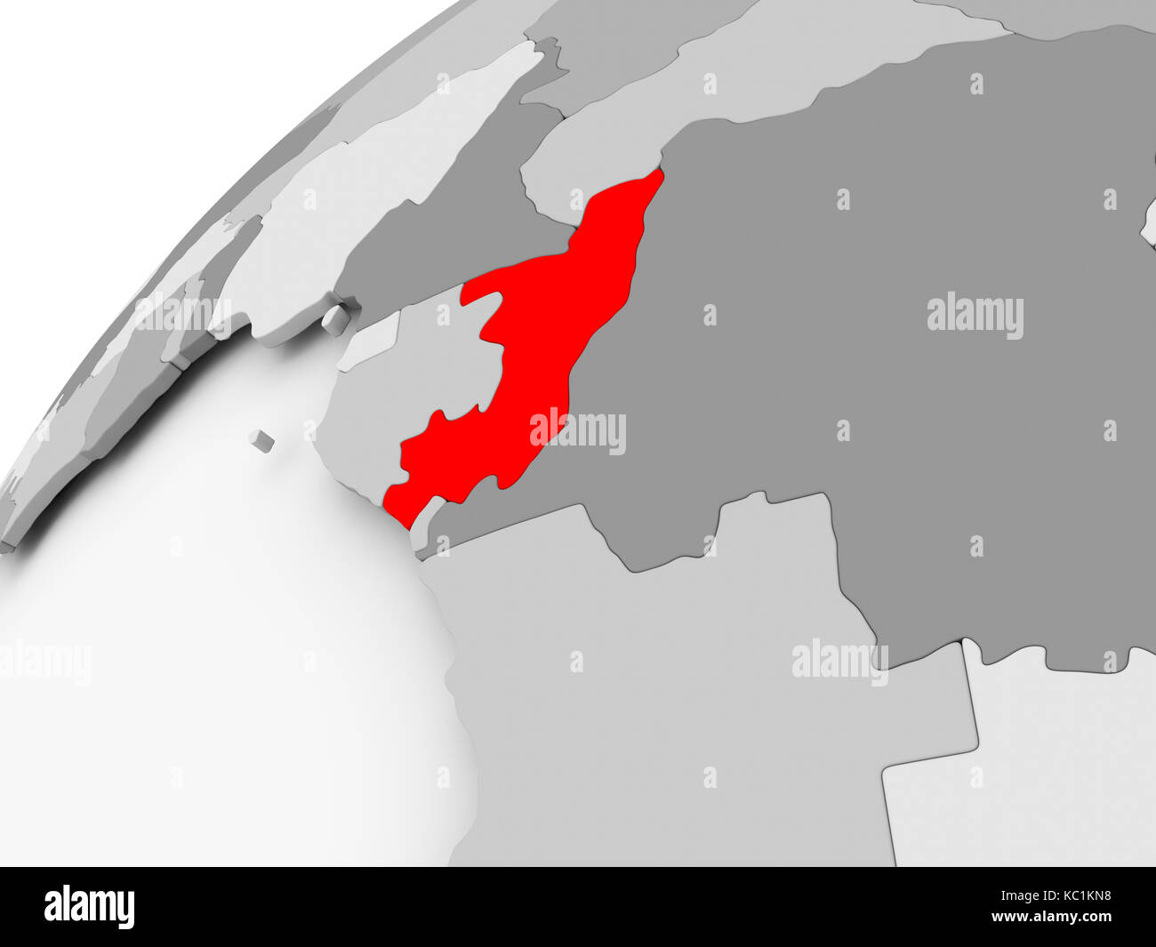 Map of Congo in red on grey political globe. 3D illustration Stock ...