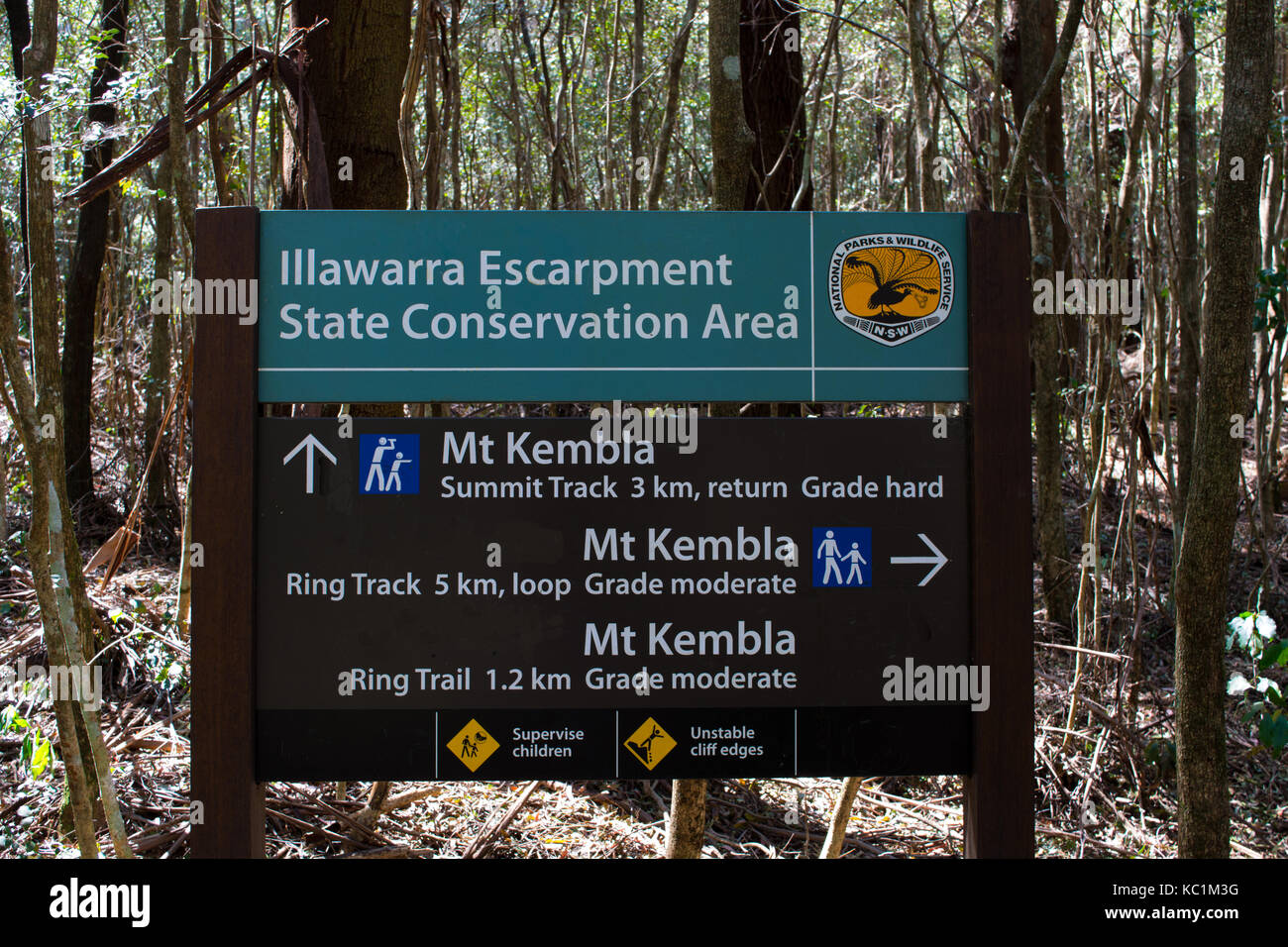 Illawarra Escarpment State Conservation Area information directory, Mt Kembla New South Wales Australia. Stock Photo