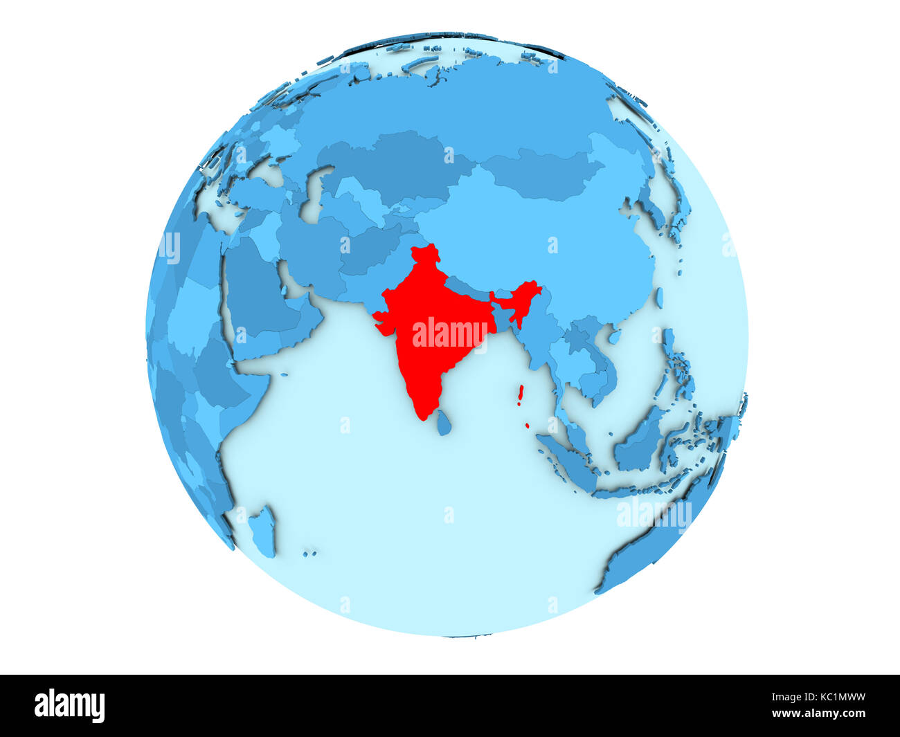 India Highlighted On World Map Cut Out Stock Images Pictures Alamy India Highlighted In Red On Blue Political Globe 3d Illustration Isolated KC1MWW
