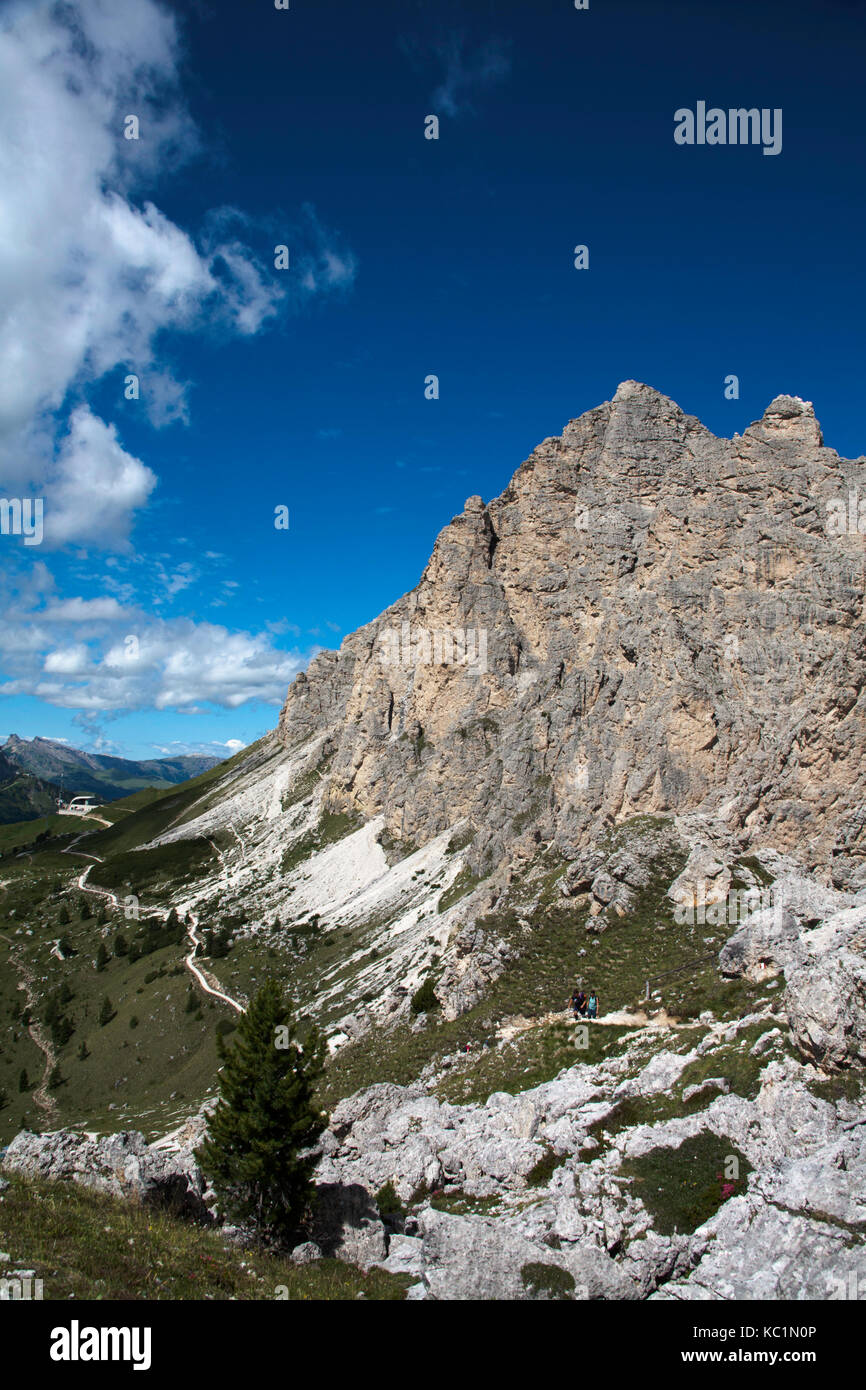 The Grand Cir and Pice Cir towering above the Passo Gardena or Grodnerjoch near the Dantercepies gondola Val Gardena and Alta Badia Dolomites Italy Stock Photo