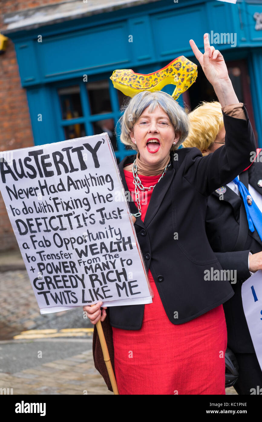 Manchester, UK. 1st October, 2017. An estimated 50,000 protesters marched through Manchester city centre in a demonstration against government austerity. The protest coincides with the opening of the Conservative party conference which is being held in the city. © Christopher Middleton/Alamy Live  News Stock Photo