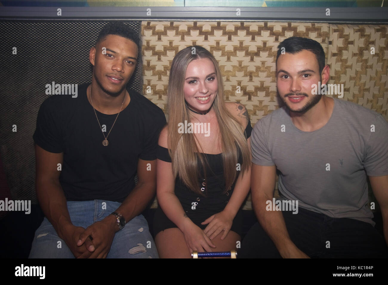 Theo Campbell of Love Island 2017 at Geo Bar Eastcote UK. Theo was billed to appear alongside rival Jonny Mitchell who did not turn up. He kept up their ongoing feud saying 'Well he is probably busy with Stephanie Pratt now isn't he. Even though that will be over in five months. Some people will do anything to stay relevant.' Theo joked over the mic to fans 'fuck Jonny anyway right?' as everyone cheered. He offered out drinks as he and friend Charlie Babb leaving to go back to their hotel in time for their 5am flight to Ibiza. Theo tried his hand at DJ'ing and was mobbed at the booth by girls. Stock Photo