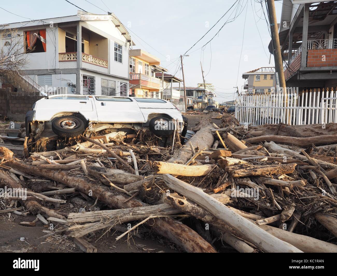 Hurricane Maria destroyed everything during the passage on the island of Dominica. The population no longer has anything. The 09/18/2017 Stock Photo