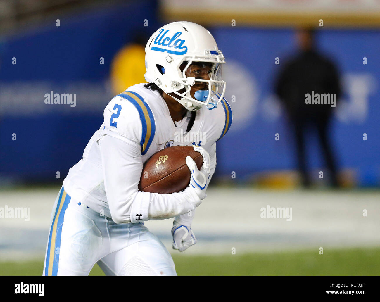 September 30, 2017 UCLA Bruins wide receiver Jordan Lasley #2 in action  during the NCAA football game between the UCLA Bruins and the Colorado  Buffaloes at the Rose Bowl in Pasadena, California.