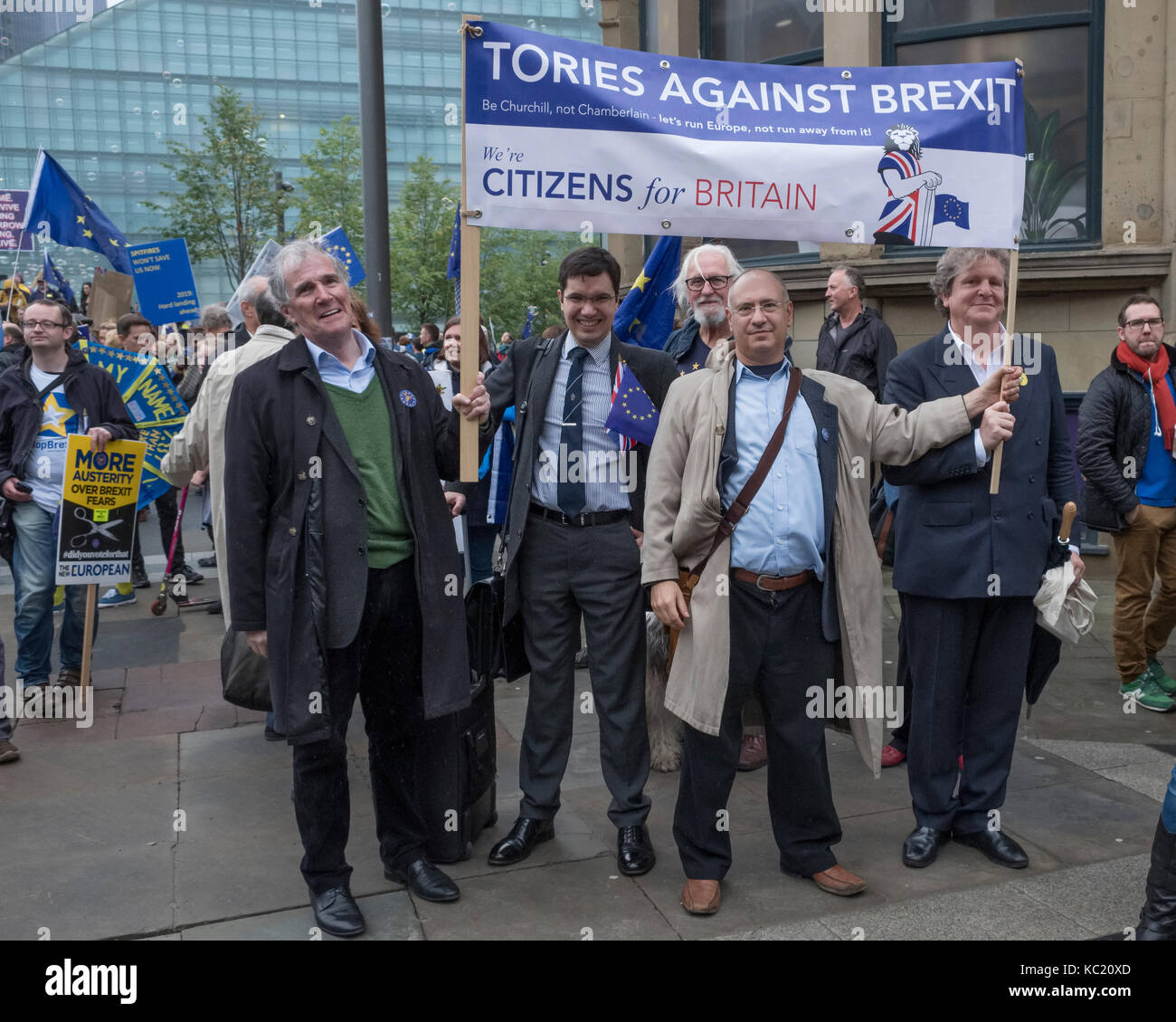 Manchester, UK. 1st October 2017. A large anti Brexit march by thousands of Remain supporters, taking place during the Conservative Party Conference in the city centre. A small group of anti-Brexit Conservatives joined the march Credit: Alex Ramsay/Alamy Live News Stock Photo
