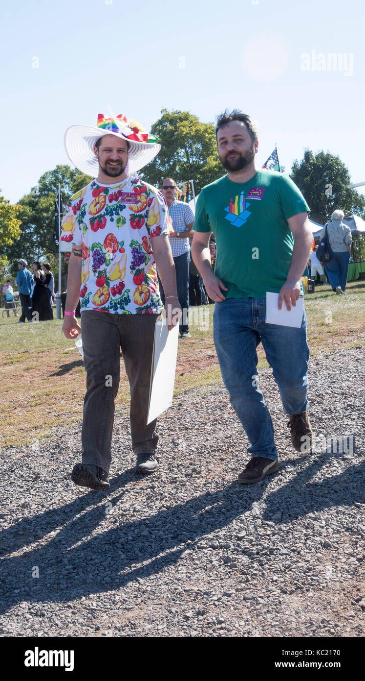 Centerville, VA, October 1, 2017, USA Two men enjoy the weather at the