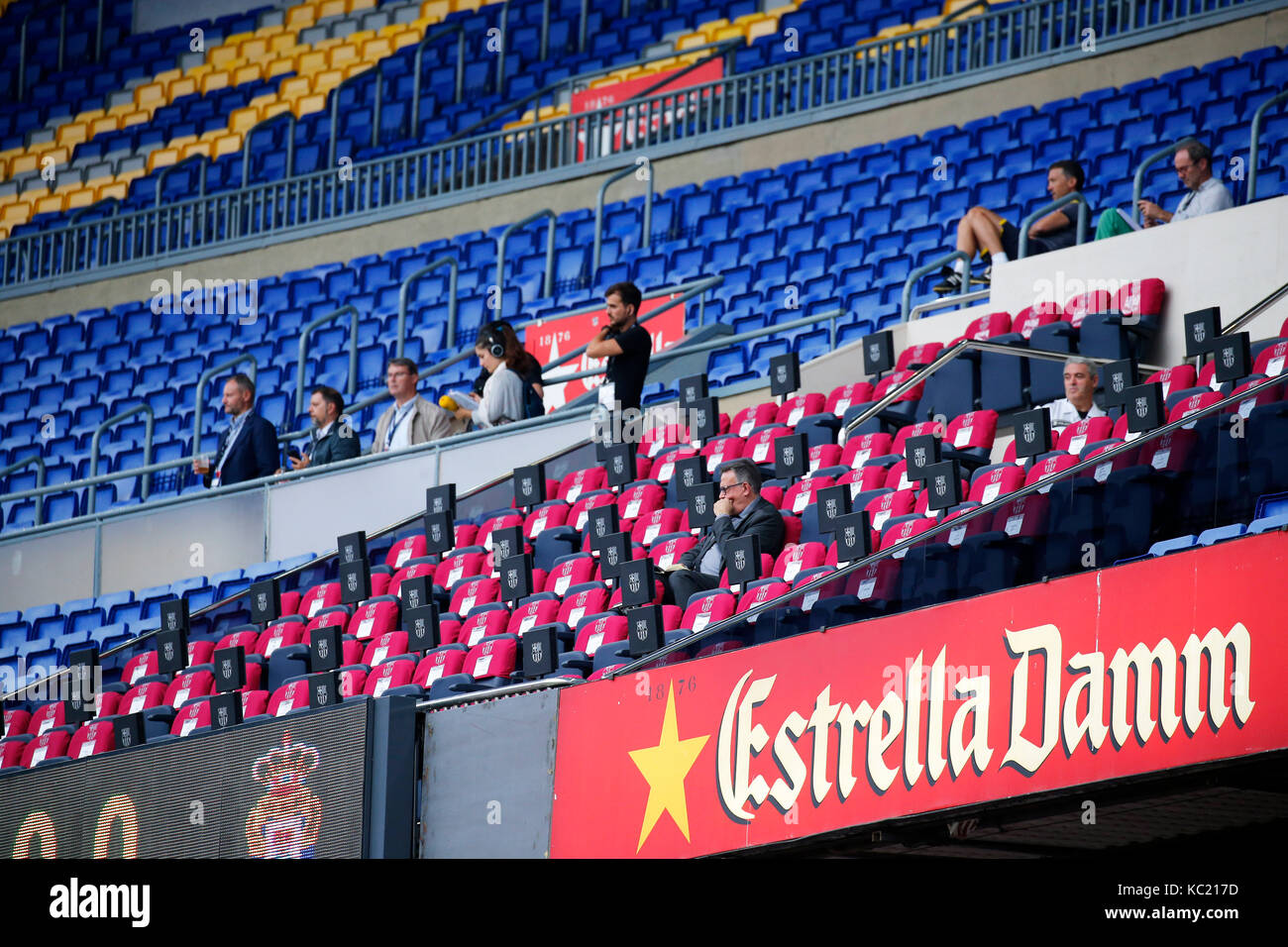 Barcelona, Espana. 01st Oct, 2017. the box seat during the match between FC  Barcelona v UD Las Palmas that has been played behind closed doors,  corresponding to the La Liga match, on