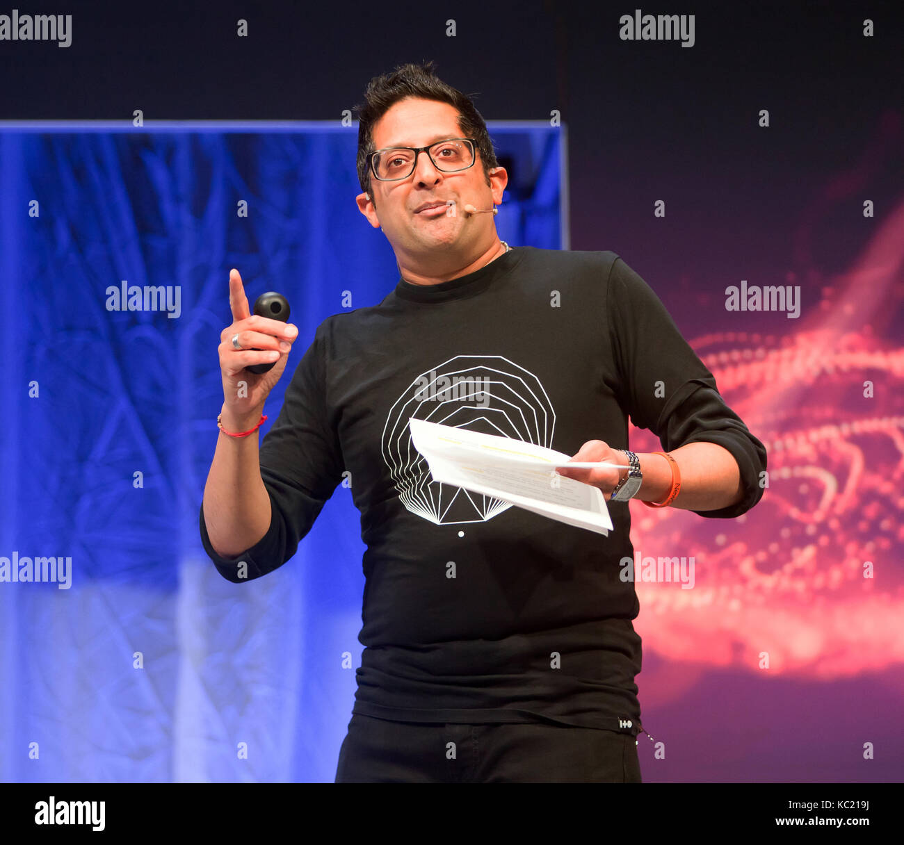 New Scientist's editor-in-chief, Sumit Paul-Choudhury  giving a talk on how to put the humanity back into technology Stock Photo
