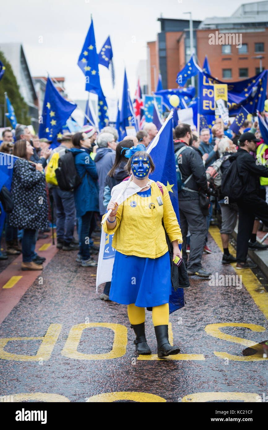 Manchester, UK 01 October 2017. National Demonstration at the Tory Party Conference hosted by The People’s Assembly and Manchester for Europe and North West for Europe. Andy Barton/Alamy Live News Stock Photo