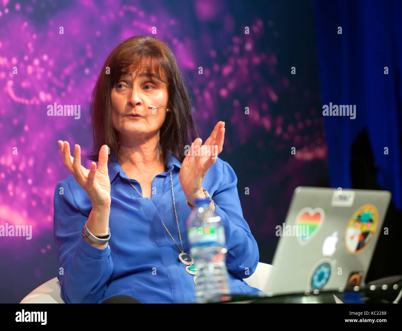 Mission scientist Michele Dougherty, discussing  the latest findings  from Saturn, sent back from the Cassini space craft. at New Scientist Live 2017 Stock Photo
