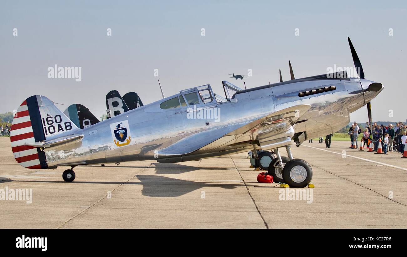 Curtiss-Wright P-40C Warhawk on static display at the 2017 Battle of Britain airshow at Duxford Aerodrome in Cambridgeshire Stock Photo